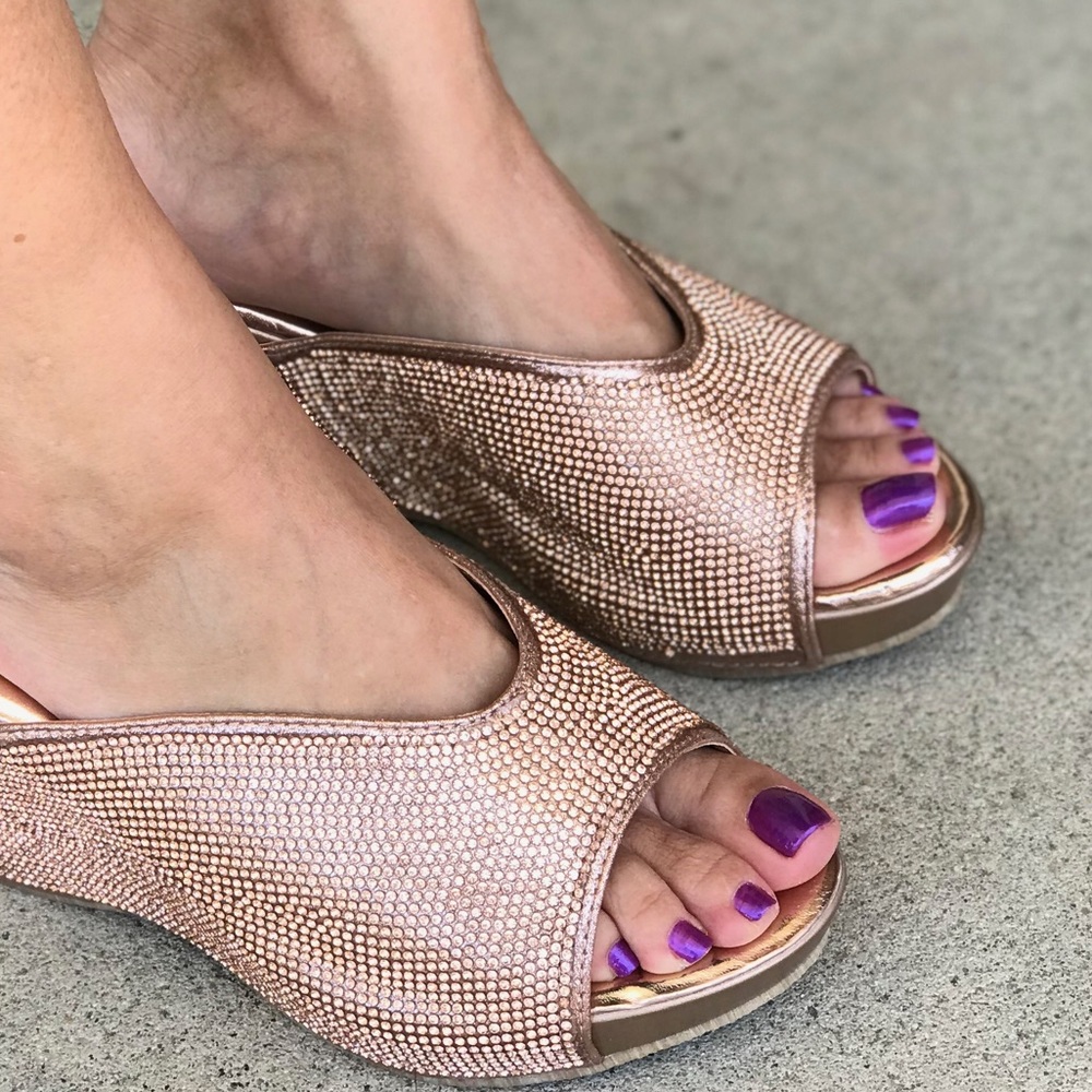 Italina Champagne Rhinestone Platform Wedge Sandal